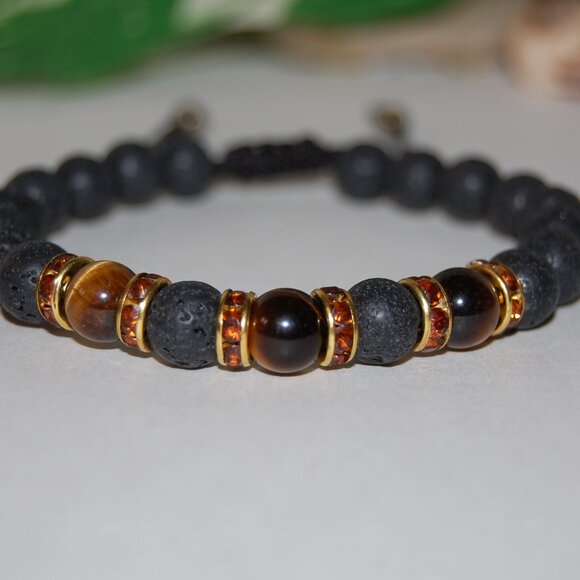 Lava Bracelet,Lava and Tiger Eye Bracelet,Lava Stone Bracelet - Picture 2 of 2